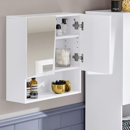 Mirror cabinet modern design  has 2 mirrored doors and an open storage compartment