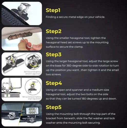 Set of 2 Universal LED Work Light Mounts for Cars And Motorcycles,