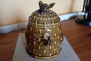 Vintage Porcelain Beehive Honey Pot with Wicker Basket Lid