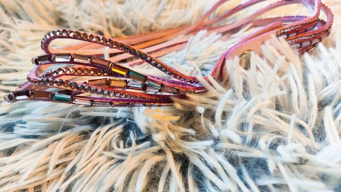 Purple Boho Multi-Layer Leather Bracelet with Rhinestones