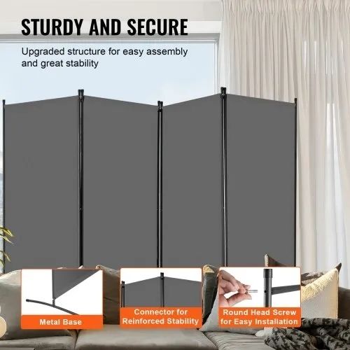 4 Panels Room Divider, Folding Privacy Screen and Portable Partition Divider for Room Separation, Freestanding Room Partitions for Office, Bedroom, Study, Grey