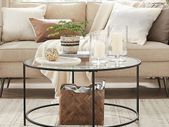 Round Coffee Table, Living Room Table with Steel Frame, Salon Table, Side Table, Pearl White/Slate Grey