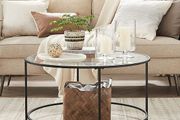 Round Coffee Table, Living Room Table with Steel Frame, Salon Table, Side Table, Pearl White/Slate Grey
