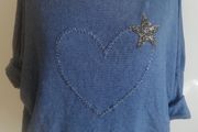 Carla Giannini Women's Angora Mix Top With Heart &amp; Stars New With Tag Blue