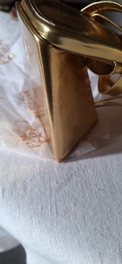 Public Desire Gold Block Heel Sandles.