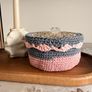 Handmade Crochet Storage Basket with Wooden Lid Image 2