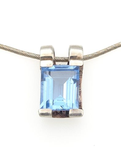 Vintage 925 Sterling Silver & Blue Topaz Signed Birmingham Necklace