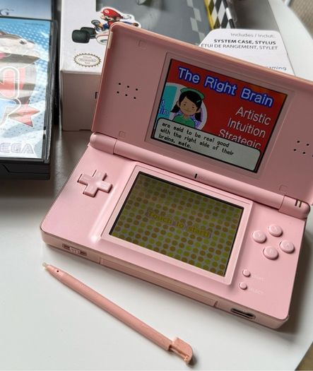 Pink Nintendo DS Lite Bundle - Excellent Condition + 2 Brain Training Games, Case & Charger
