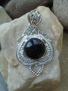 Large Blue Goldstone pendant, Gemstone pendant, New, Gift