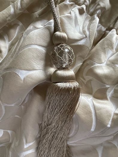 Gorgeous Silk Embossed Blackout Interlined Curtains with Silk Tie Back Ribbons 116"w x 86"d
