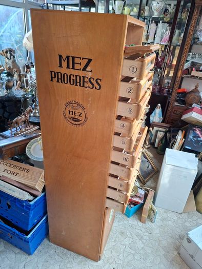 Beautiful Rare Old MEZ Progress Advertising Cabinet with Numbered Drawers 1 to 10 with Contents