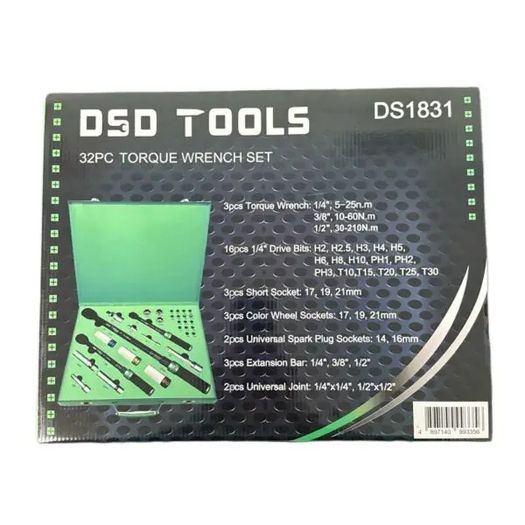 Dsd Tools 32pc Torque Wrench Set With Drive Bits, Spark Plug, Sockets