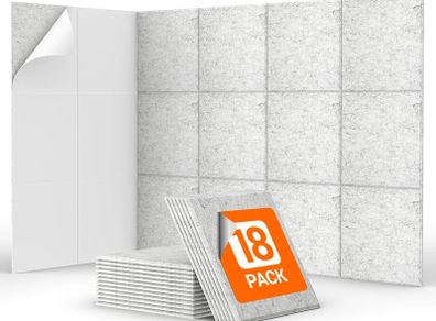 18 Pack Sound Proofing Panels Self-adhesive, 30x30x0,9cm Square Acoustic Wall Absorbing Panels, High Density Insulation Treatment Soundproofing Panels for Recording Studio, Home, Offices, Grey