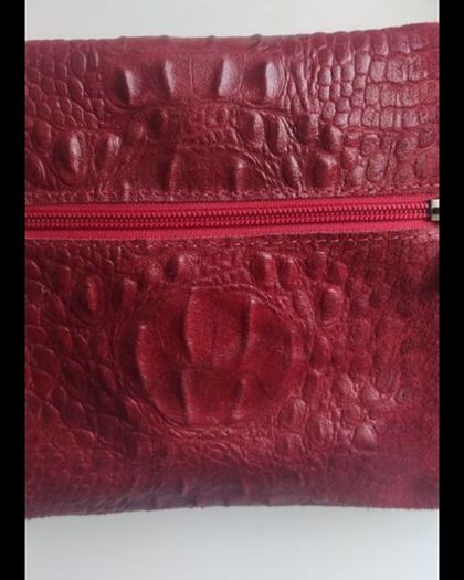 Red Italian Suede Croc-Effect Leather Crossbody Bag Clutch