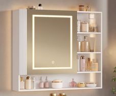 Bathroom Mirror Cabinet with LED Lighting and Socket With Shelves