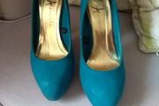 torquoise high heels faux suede