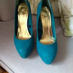 torquoise high heels faux suede