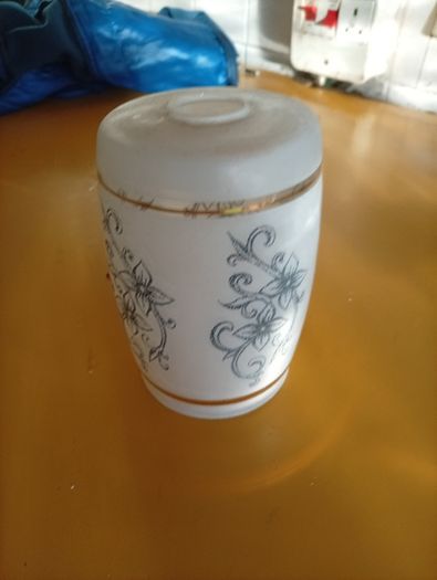 Vintage 1960s Frosted Glass Cylinder Light Shade Gold and Silver Floral