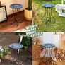 NEW SALE | Round Side Table, Indoor and Outdoor Plant Stand, Small Coffee Table with 36cm Ceramic Tile Top for Patio Balcony, 53cm Tall Mosaic Garden Table, Living Room End Table or Bedside Table, Blue Image 2
