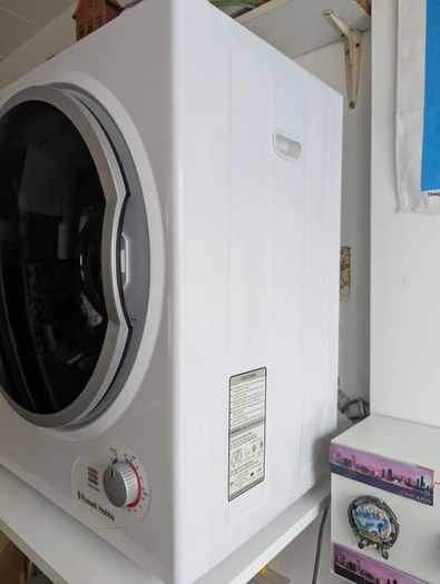 Russell Hobbs RH3VTD800 White 2.5kg Compact Mini Vented Tumble Dryer, Portable, Freestanding Table top Dryer with 3 Heat Settings