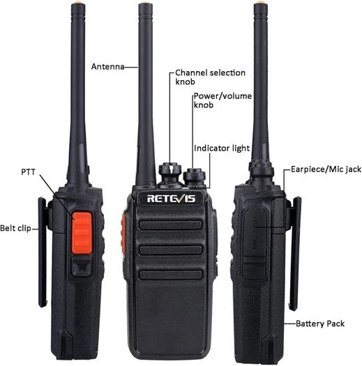 RT24 Walkie Talkies for Adults, Rechargeable 2 Way Radio Long Range PMR446 License Free 16 Channels CTCSS/DCS, Two Way Radio with Earpiece and USB Charging Base(Black, 2 Pair)