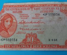 Irish 1964 Lavery ten shilling banknote in Fine  condition