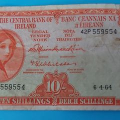 Irish 1964 Lavery ten shilling banknote in Fine  condition