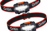 LED Head Torch, [2 Pack] Gritin COB Headlamp Super Bright Headlight, Adjustable with 3 Modes