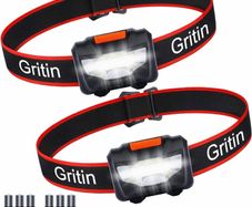 LED Head Torch, [2 Pack] Gritin COB Headlamp Super Bright Headlight, Adjustable with 3 Modes