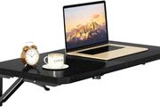 Wall Mounted Folding Table, Floating Wall Desk for Small Spaces, Fold Down Laundry Shelf with Heavy-Duty Brackets, Wall table for Home Office/Bar/Kitchen/Dining, Black