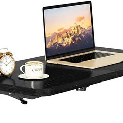 Wall Mounted Folding Table, Floating Wall Desk for Small Spaces, Fold Down Laundry Shelf with Heavy-Duty Brackets, Wall table for Home Office/Bar/Kitchen/Dining, Black