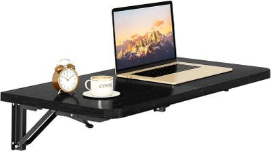 Wall Mounted Folding Table, Floating Wall Desk for Small Spaces, Fold Down Laundry Shelf with Heavy-Duty Brackets, Wall table for Home Office/Bar/Kitchen/Dining, Black