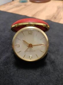 Retro West Clox Round Red Travel Clock