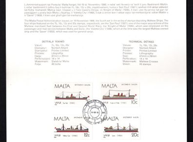 1986 Malta Maltase Ships Commemorative Stamps Used with first day of issue cancel Presentation Pack