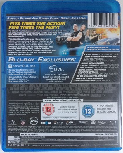 Fast & Furious 5 [2011] Paul Walker, Vin Diesel, Jordana Brewster, Tyrese Gibson, Gal Gadot, Ludacris, Matt Schulze, Sung Kang & Dwayne Johnson [Blu-ray Movie]