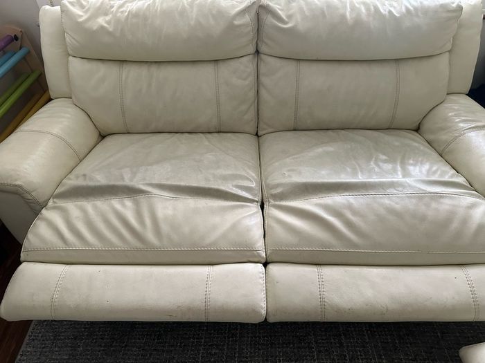 2 x cream leather sofas 3 seaters