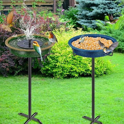 40 Inch Bird Feeding Bowl & Water Point Standing, Metal Bath for Wild Birds, Large Frost-Proof Winterproof (Blue)