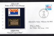 1988 USA Arizona "Grand Canyon State" 22kt Gold Replica of the 1976 United States Flag Stamps showing 25c US flag definitive tied Phoenix, Arizona (state capital) illustrated cover