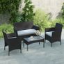 4 Piece Rattan Garden Furniture Sofa Set with Loveseat, Armchairs, Glass-Top Coffee Table and Cushions, Black Image 4