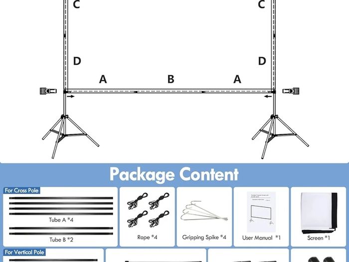 No Wrinkles 100 Inch Projector Screen - Super Stable with Dual Tripods, Strong Stands, Portable Design for Indoor/Outdoor, 16:9, 4K