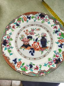 Wall Hanging Antique English Pottery Display Plate in Poonah 6833 Pattern by G F Bowers &Co