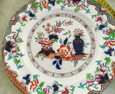 Wall Hanging Antique English Pottery Display Plate in Poonah 6833 Pattern by G F Bowers &Co