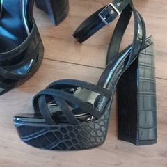 Brand New River Island Black Platform Sandals Size UK 36