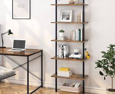 NEW SALE | Ladder Shelf 5-Tier Bookcase Rack 180CM Storage Unit with Metal Frame Floating Wall Shelf for Living Room, Office, Bedroom