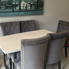 Dining Table with 5 grey crushed velvet chairs