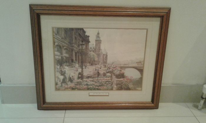 Vintage Oak-Framed Glass-Fronted Print by Marie Firmin Girard