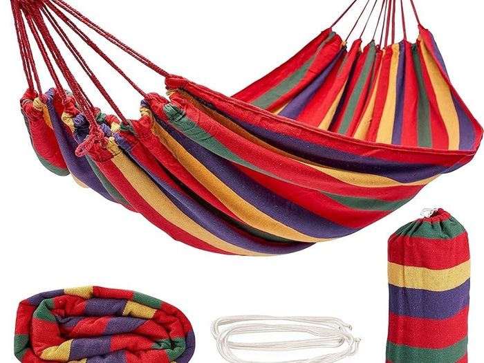 NEW SALE | Large Woven Canvas Hammock Garden Swing, with Portable Travel Carry Bag & Secure Ropes - 270x150cm, for Outdoor Summer Camping, 150kg Weight Capacity