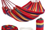 NEW SALE | Large Woven Canvas Hammock Garden Swing, with Portable Travel Carry Bag &amp; Secure Ropes - 270x150cm, for Outdoor Summer Camping, 150kg Weight Capacity