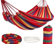 NEW SALE | Large Woven Canvas Hammock Garden Swing, with Portable Travel Carry Bag & Secure Ropes - 270x150cm, for Outdoor Summer Camping, 150kg Weight Capacity