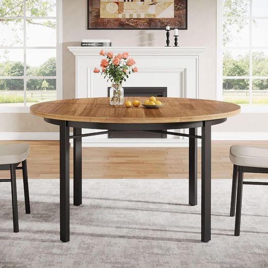 Round Dining Table 4-6 People with Solid Metal Legs